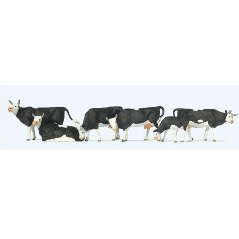 Preiser OO Scale Black/White Cows (6) British Figure Set