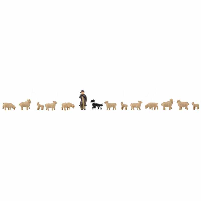 Faller N Scale Shepherd (1) Sheepdog (1) & Sheep (12) Figure Set