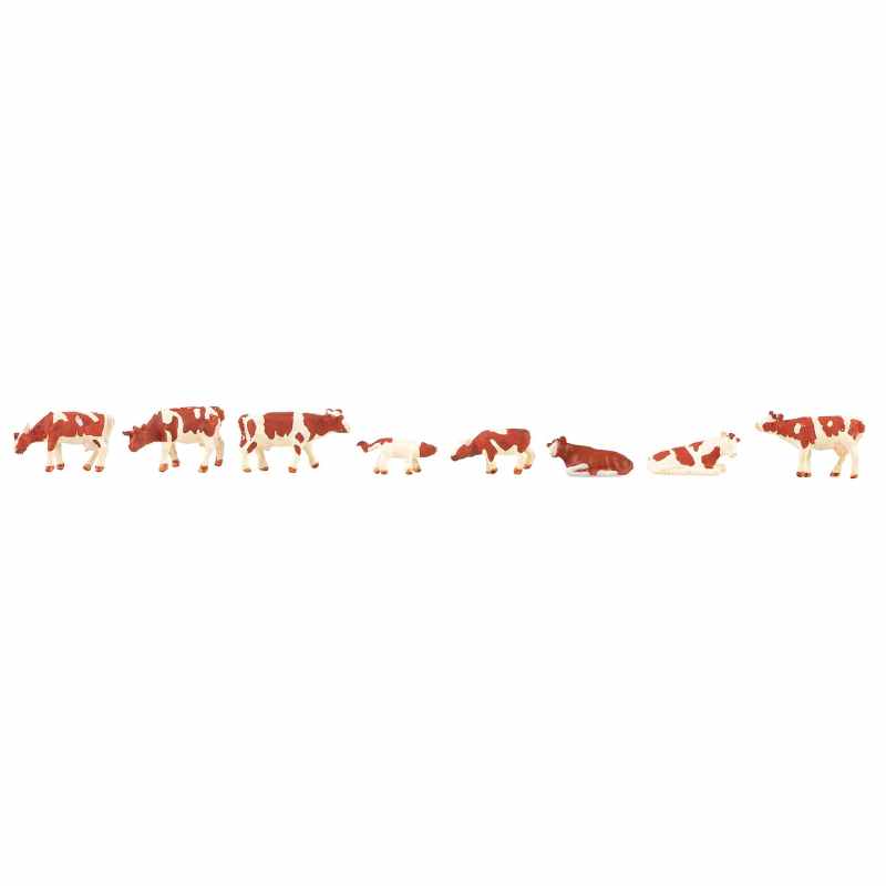 Faller N Scale Brown & White Cows (8) Figure Set