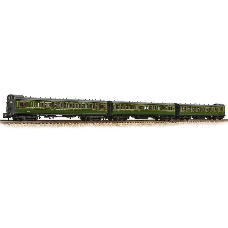 Graham Farish N Gauge SE&CR 60′ Birdcage Stock 3 Coach Pack Southern Railway Olive Green