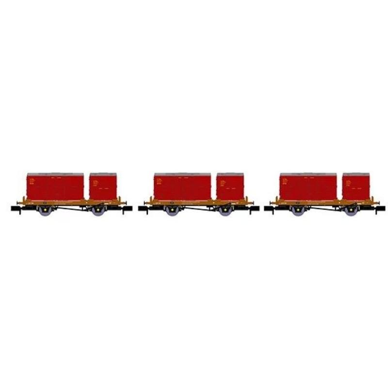 Rapido N Gauge BR Conflat P Triple Pack A crimson containers
