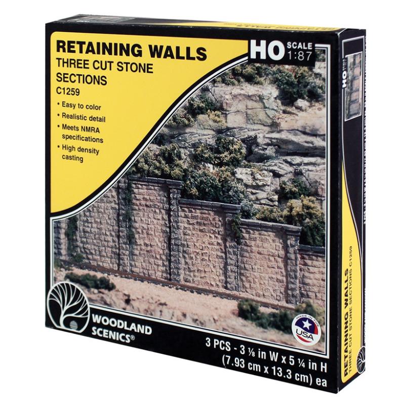 HO/OO Cut Stone Retaining Wall (x3)