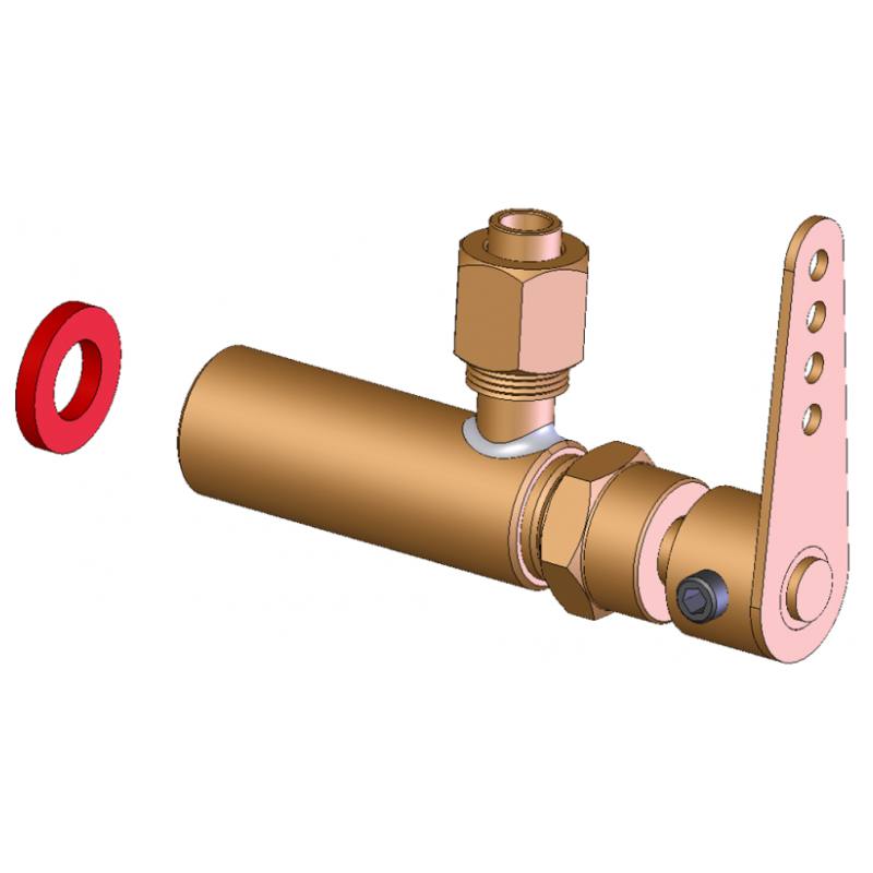 Roundhouse Steam regulator, radio control type,female 3/16'' x 40ME end inlet, 1/4'' x 40ME side outlet, complete with r/c arm and fibre washer.