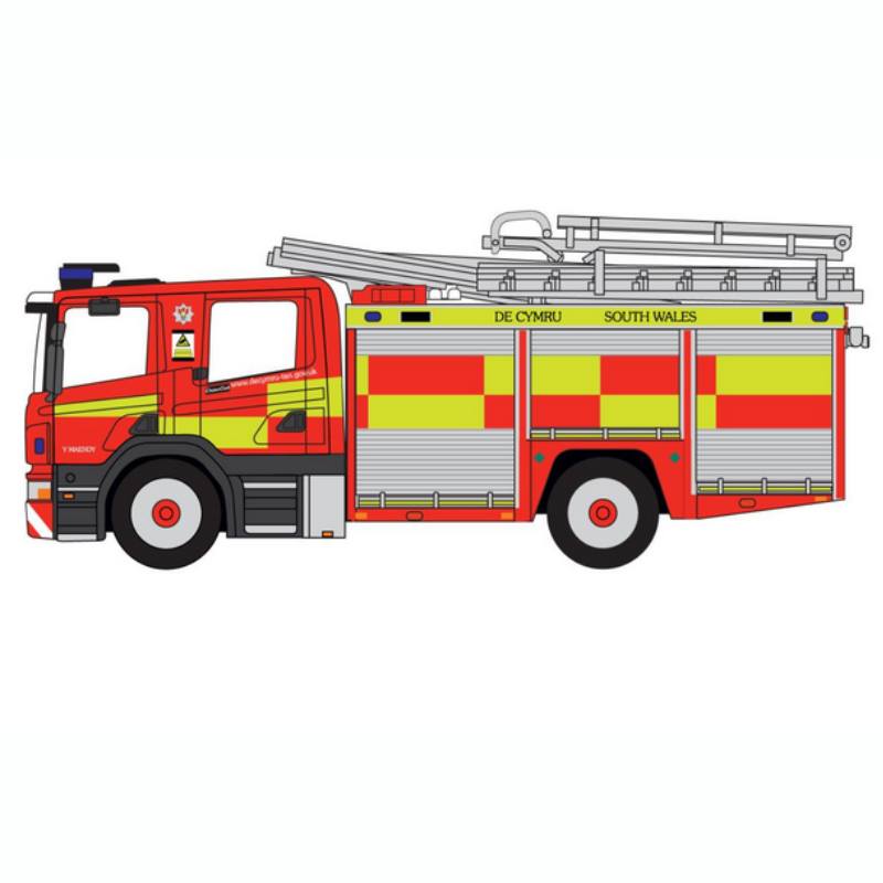 OO Gauge Oxford Diecast Scania Pump Ladder CP28 South Wales Fire & Rescue